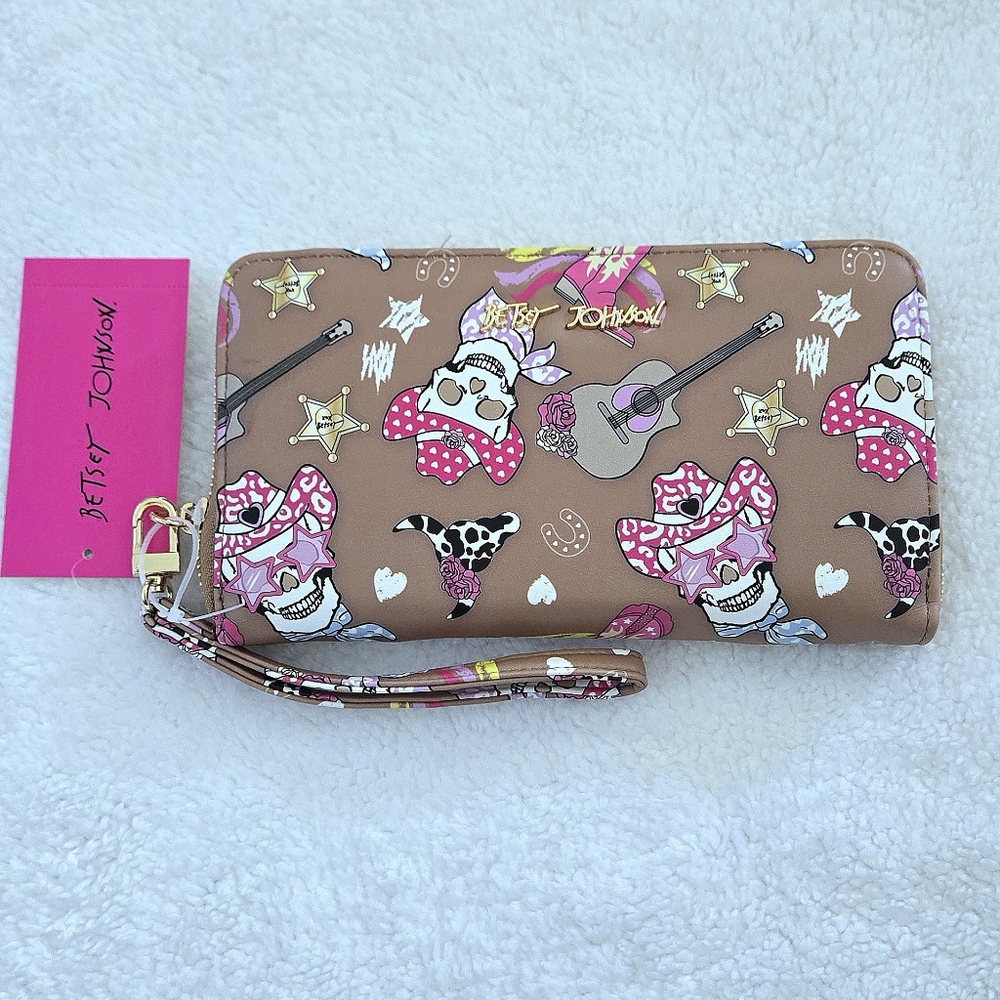 Betsey Johnson Skeleton💀 Cowboys🤠 and Guitars🎸 XO Zip Around Wristlet - NWT
